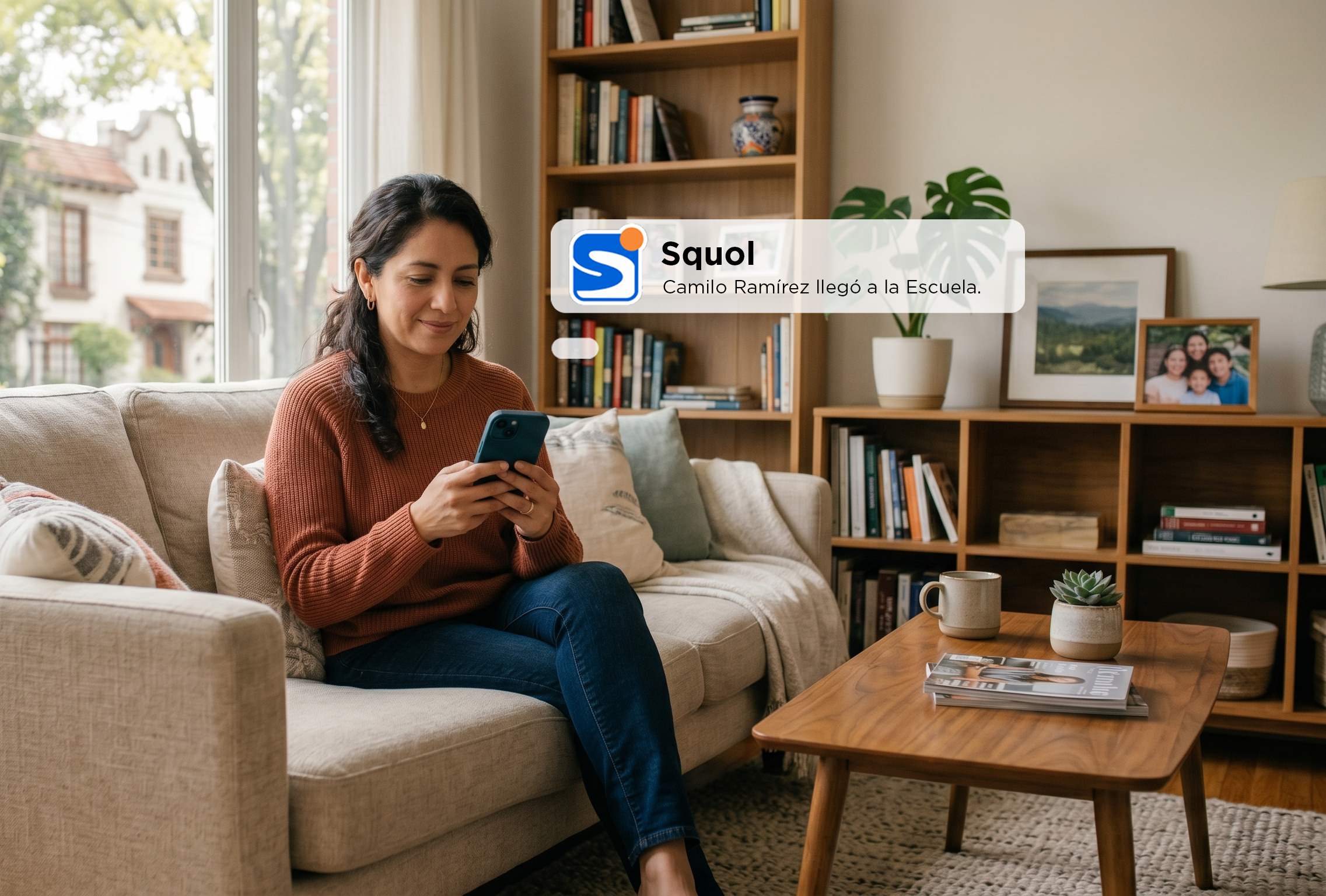 Madre recibiendo notificación Squol